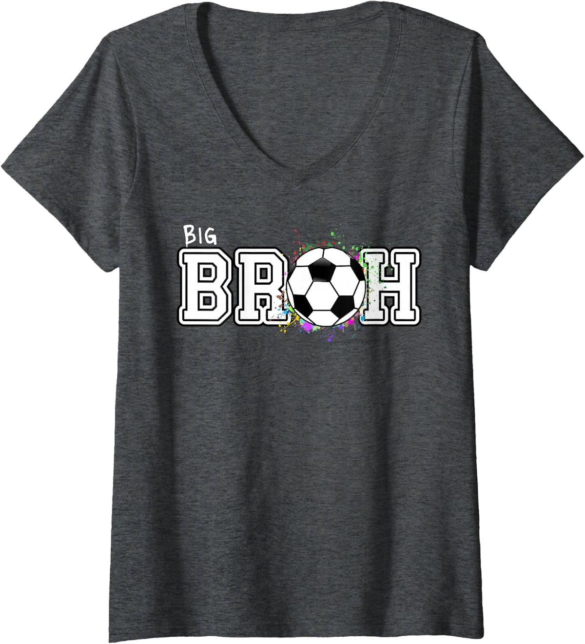 Women's Soccer Big Bruh 1st Birthday V-Neck T-Shirt - Dark Heather Grey