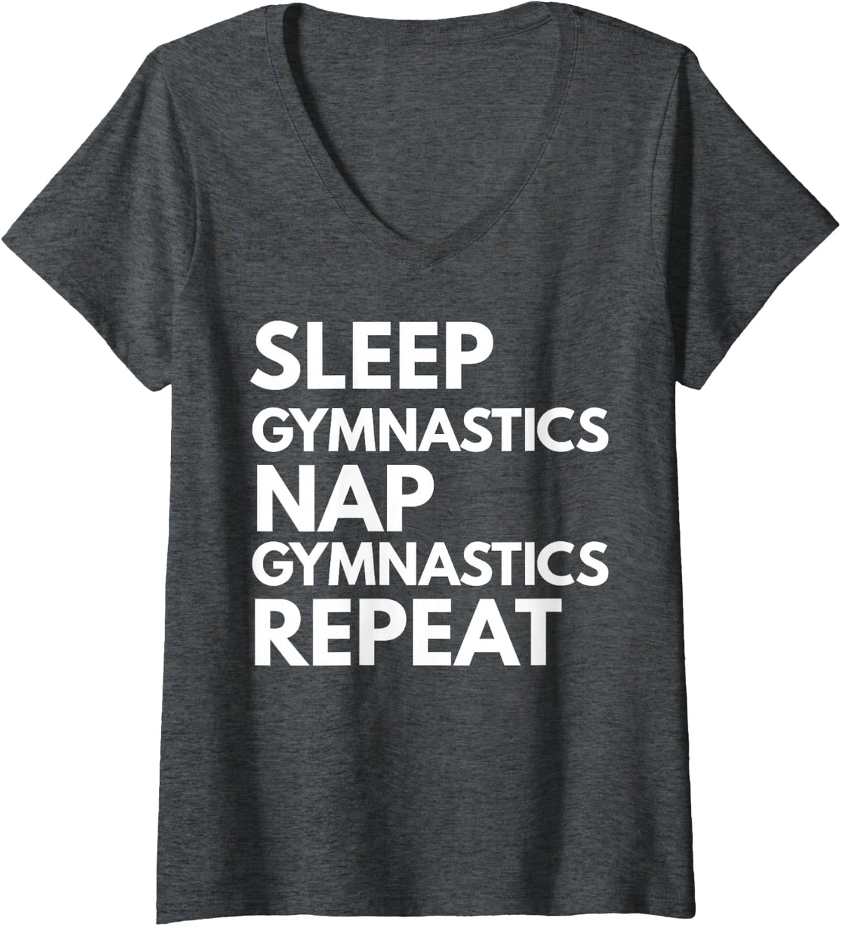 Women's Sleep Nap Gymnastics Repeat Lover Gymnast V-Neck T-Shirt - Dark Heather Grey