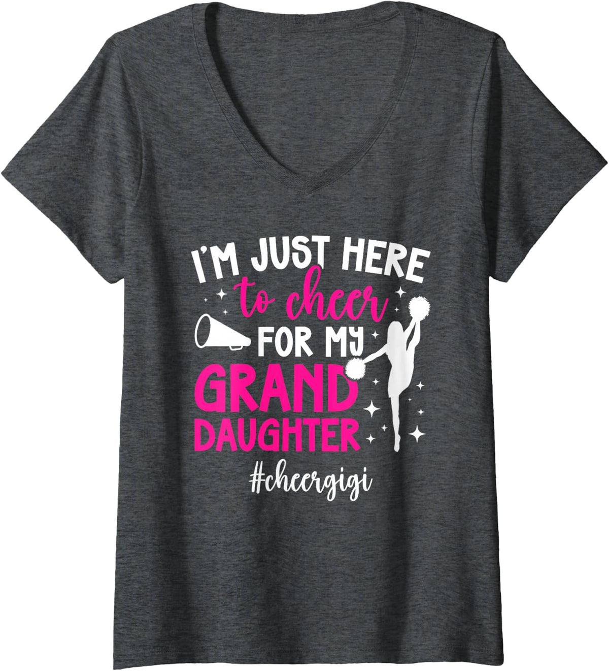 Women's Cheer Gigi Proud Gigi of A Cheerleader Gigi Grandma V-Neck T-Shirt - Dark Heather Grey