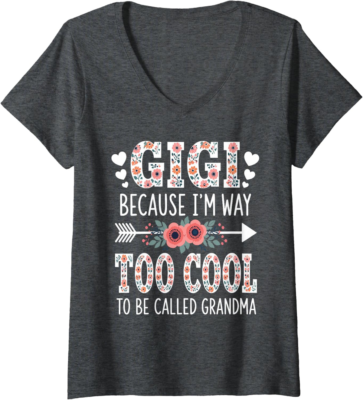 Women's Gigi Grandma Art for Women from Grandson Granddaughter V-Neck T-Shirt - Dark Heather Grey