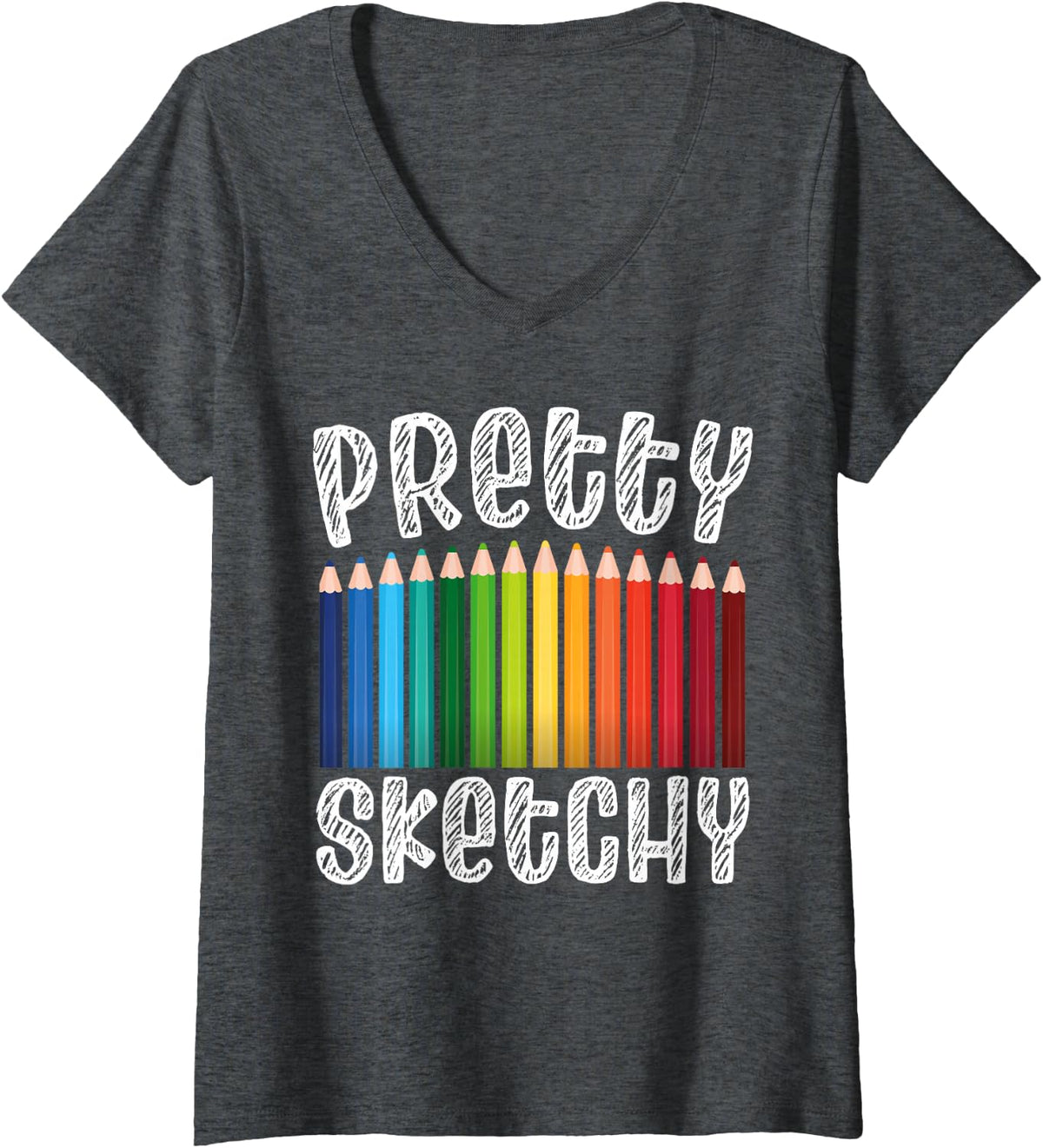 Womens Funny Pretty Sketchy Fun Art Lover Colored Pencils Artists V-Neck T-Shirt - Dark Heather Grey