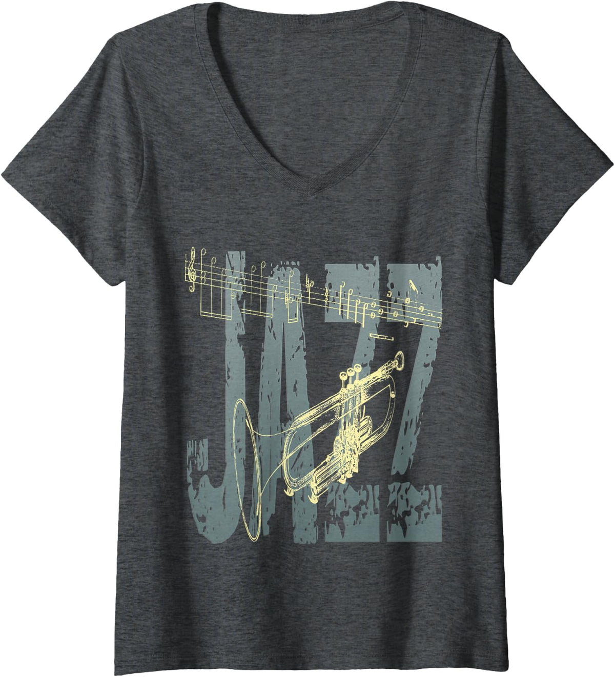 Women's Jazz Trumpet Player V-Neck T-Shirt - Dark Heather Grey