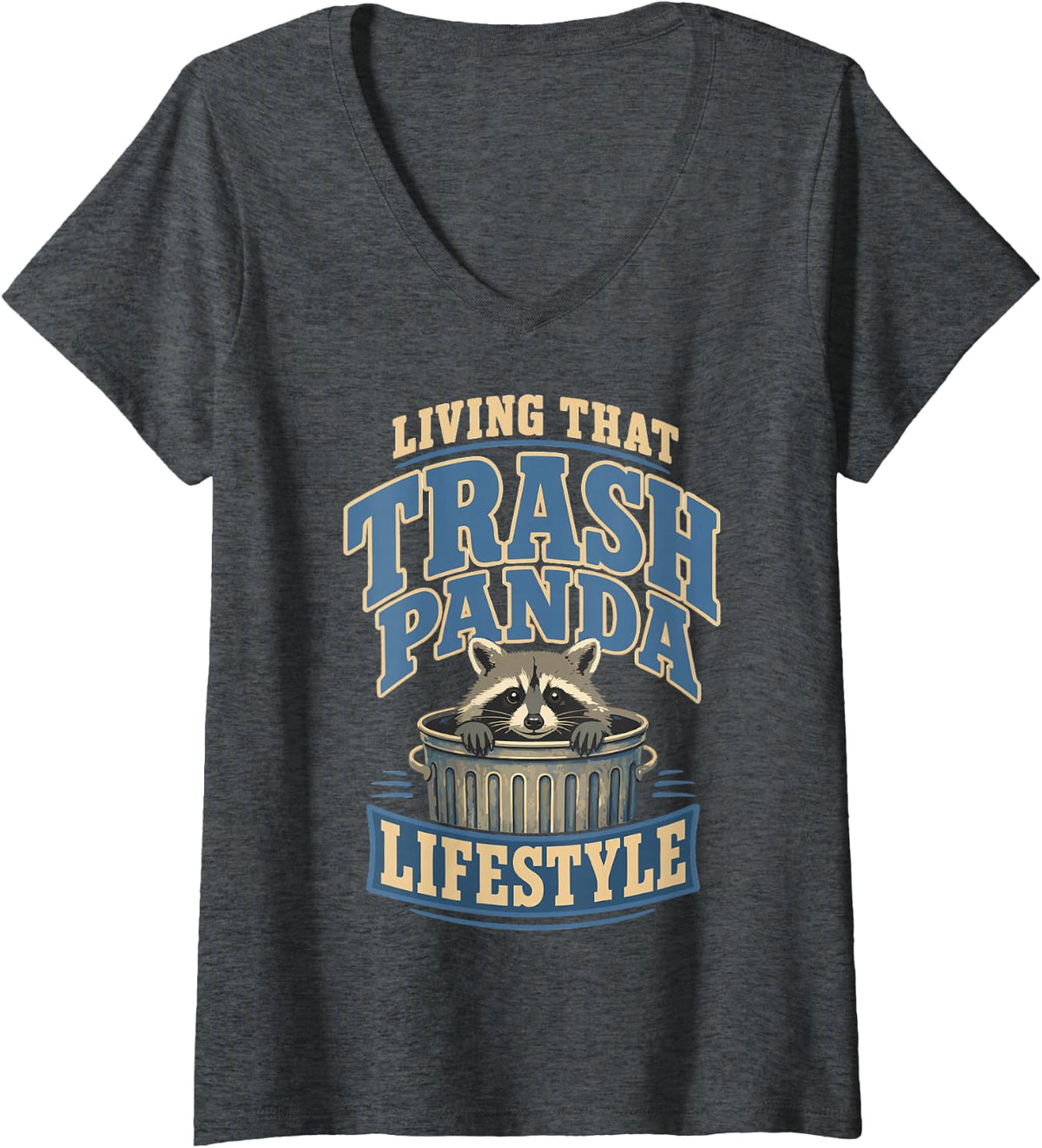 Women's Funny Trash Panda Raccoon Lover V-Neck T-Shirt - Dark Heather Grey