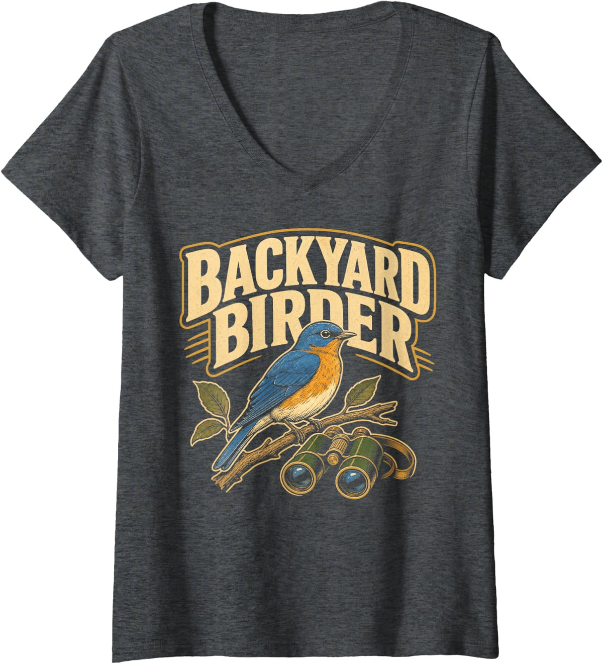 Women's Backyard Birder Birdwatching V-Neck T-Shirt - Dark Heather Grey