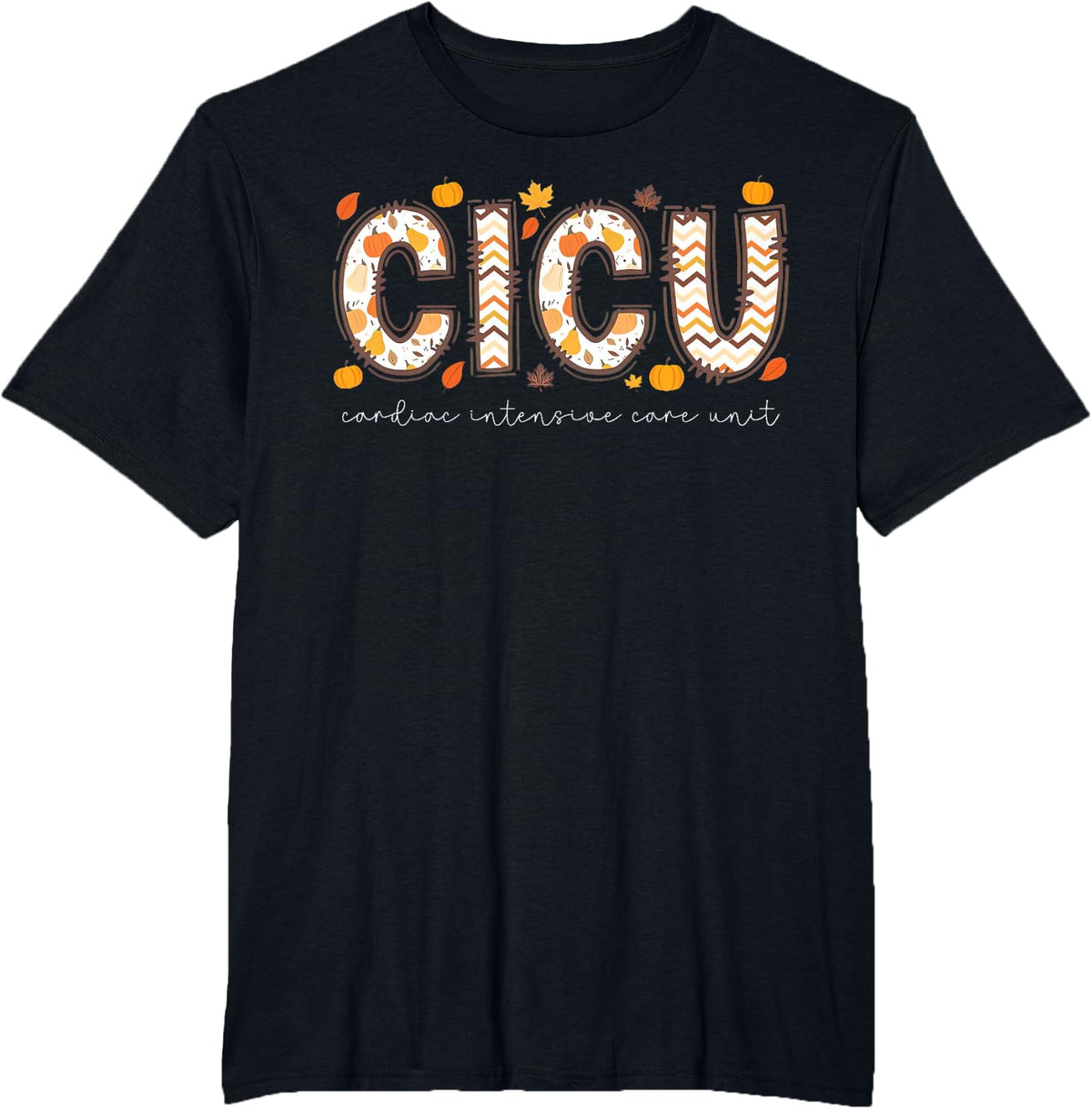 Retro CICU Nurse Autumn Fall ICU Pumpkin Nursing T-Shirt - Black