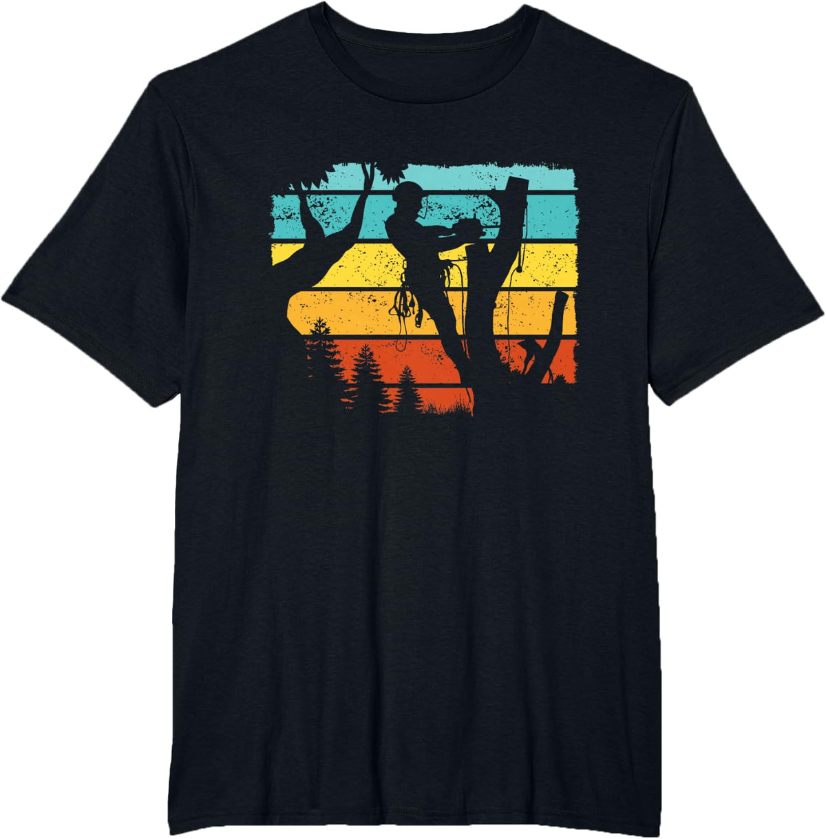 Arborist Forest Chainsaw Vintage Sunset T-Shirt - Black