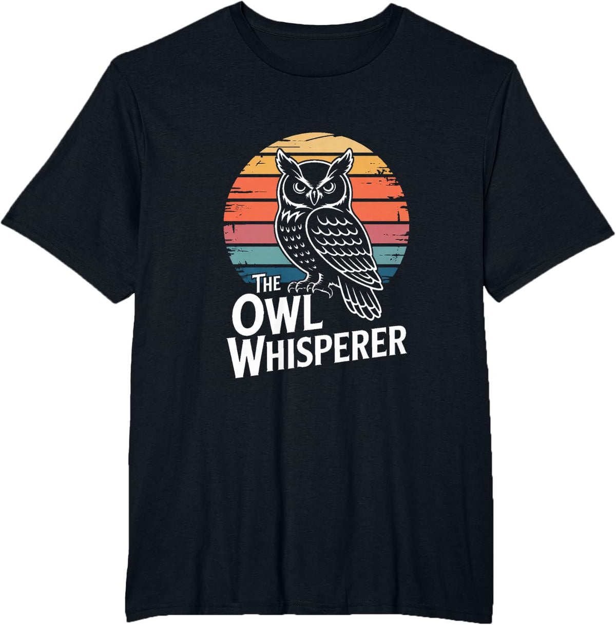 The Owl Whisperer Retro Owl Lover Sunset T-Shirt - Black