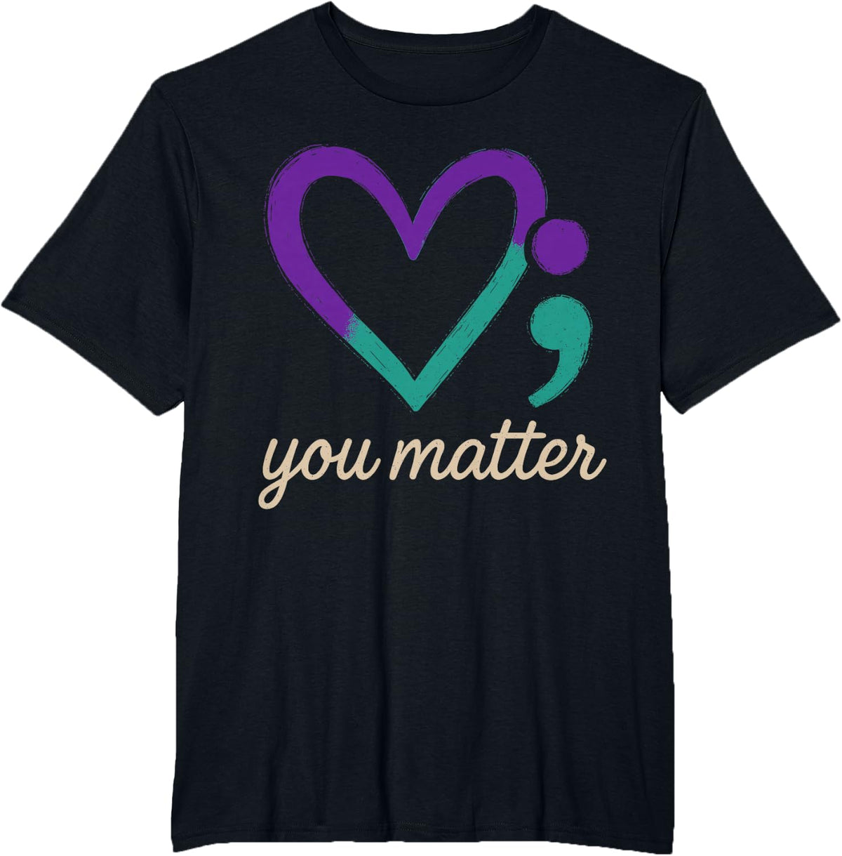 Teal and Purple Suicide Awareness Shirt You Matter Semicolon T-Shirt - Black