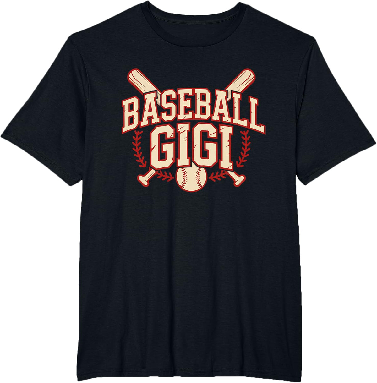 Baseball Gigi Vintage Retro Distressed Badge Grandma Style T-Shirt - Black