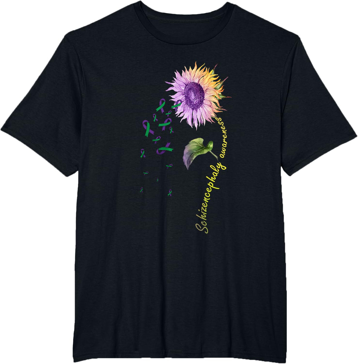 Schizencephaly Awareness Sunflower T-Shirt - Black