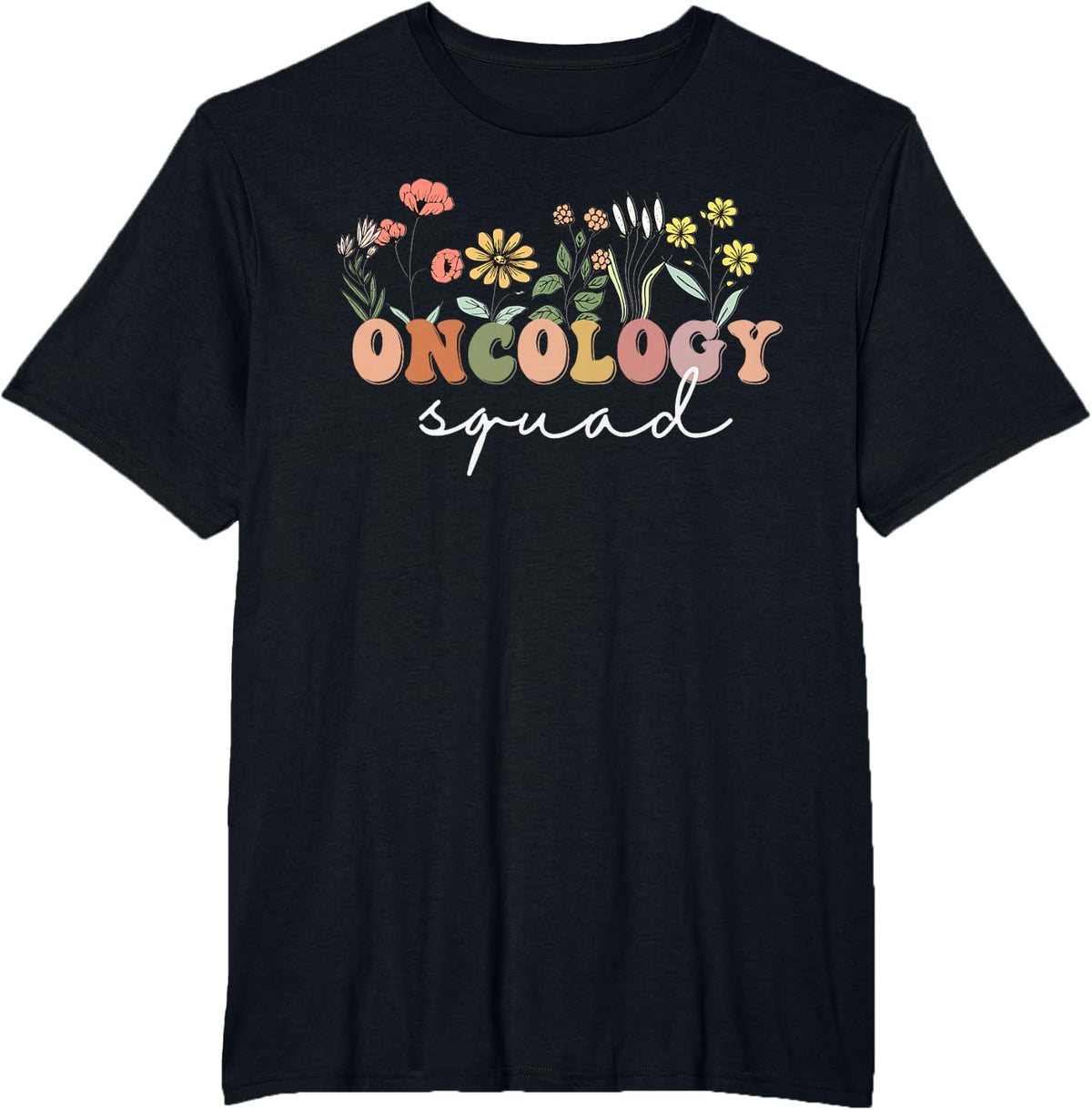 Wildflower Oncology Nurse Squad Retro T-Shirt Pediatric Cancer Tee - Black