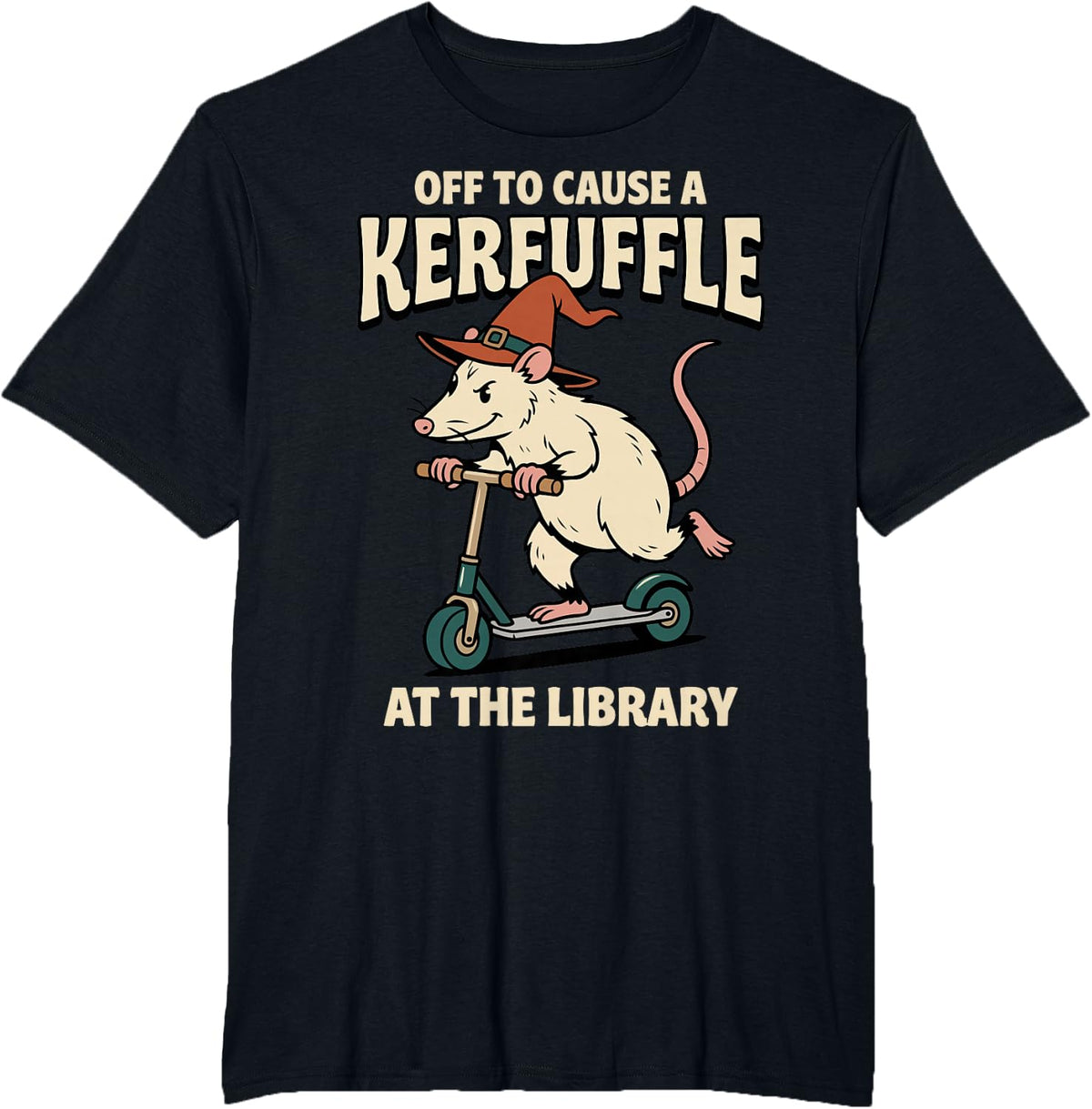 Off to Cause A Kerfuffle At The Library Opossum T-Shirt - Black