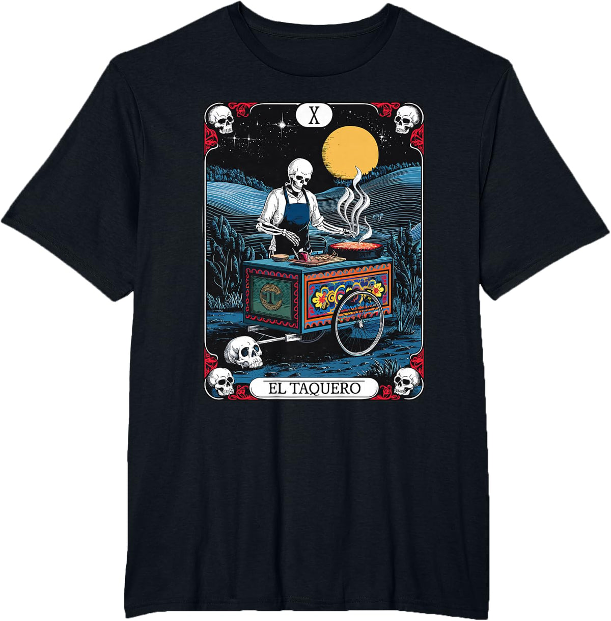 Gothic Tarot El Taquero Skeleton Taco Chef T-Shirt - Black