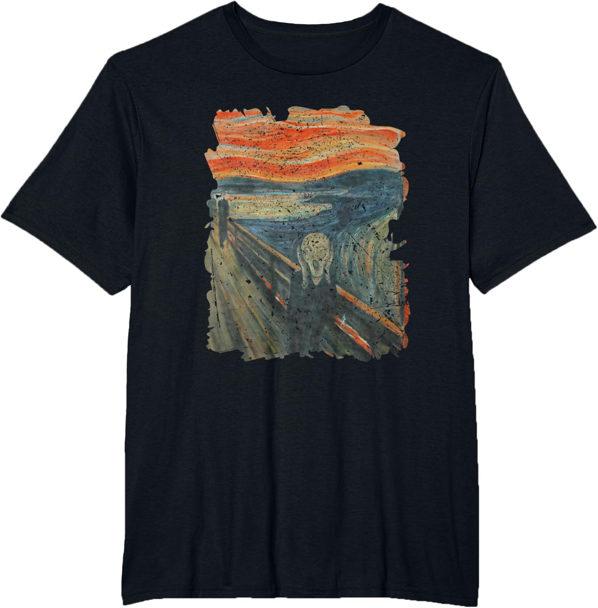 Cool illustration The Scream Famous Painting Distressed T-Shirt - Black