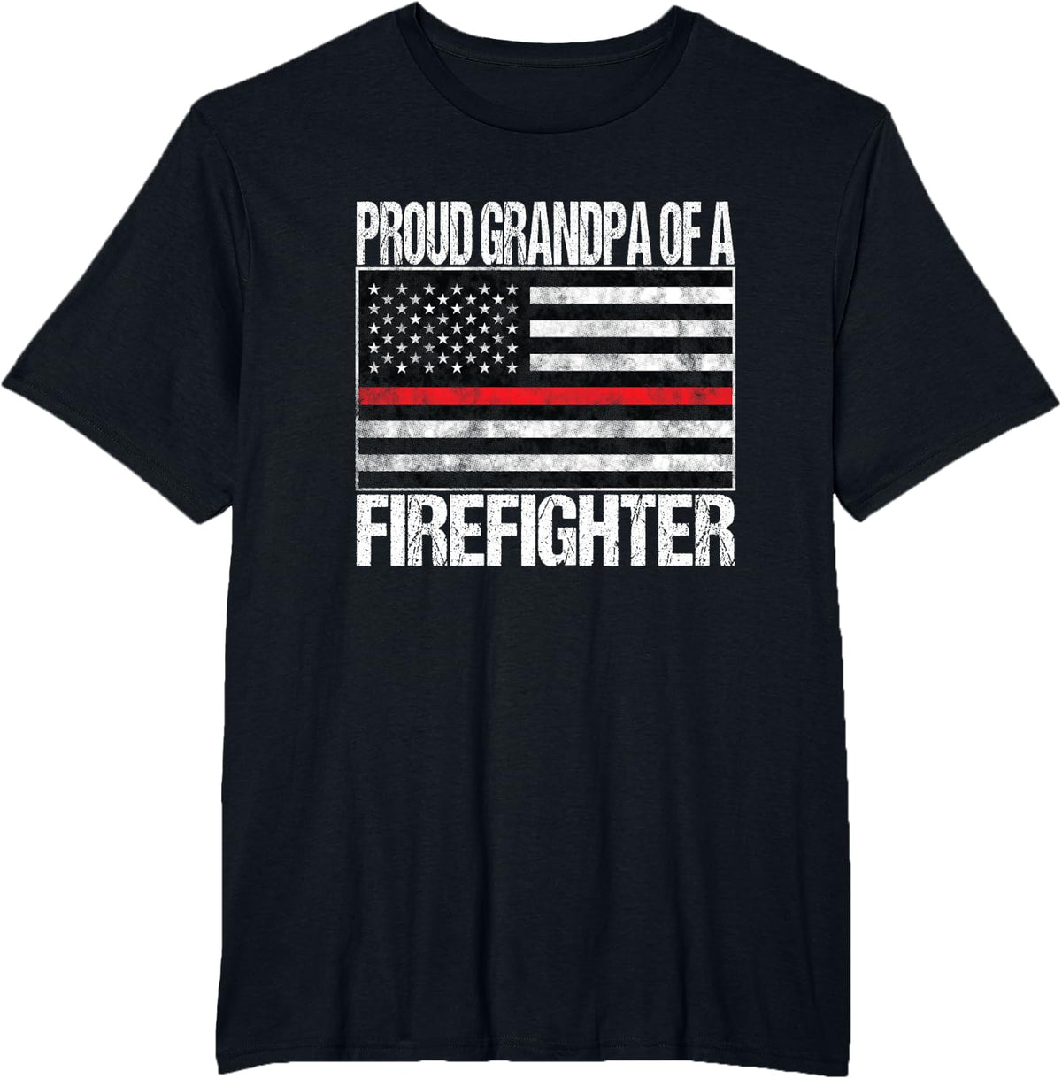 Proud Grandpa of a Firefighter Fireman Support Red Line Flag T-Shirt - Black
