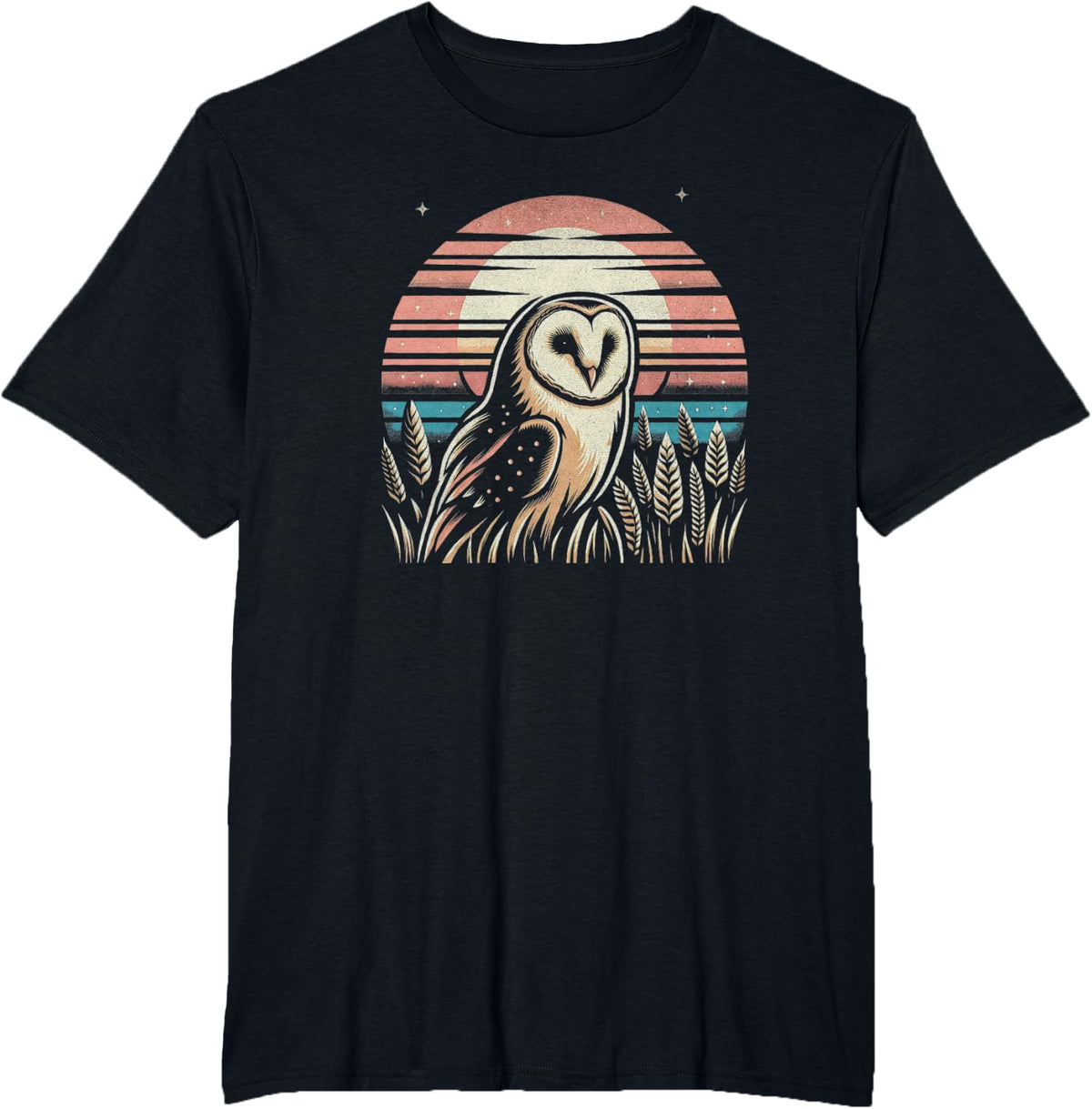 Retro Sunset Barn Owl Graphic Art Design For Women And Men T-Shirt - Black
