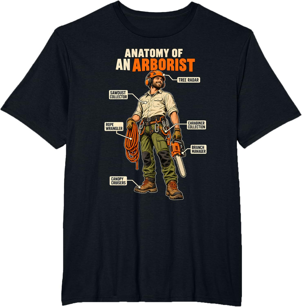 Arborist Tree Climber Anatomy of an Arborist T-Shirt - Black
