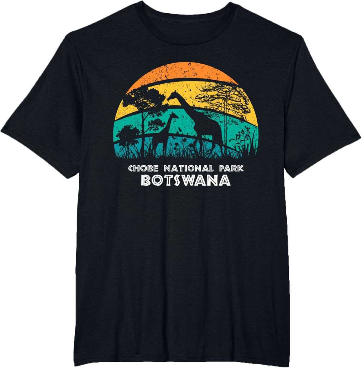 Vintage Retro Chobe National Park, Botswana Africa Safari Gi T-Shirt - Black