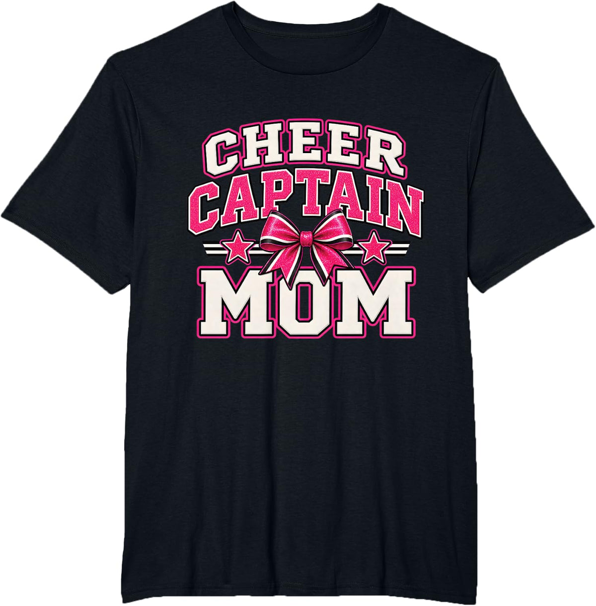 Cheer Captain Mom Pink White T-Shirt - Black