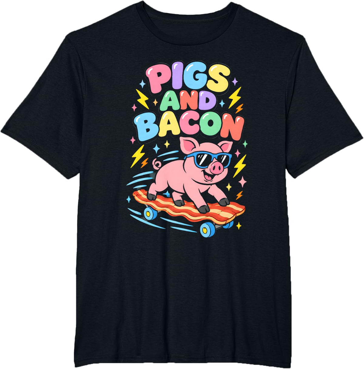 Pigs and Bacon Pig Skateboard T-Shirt - Black