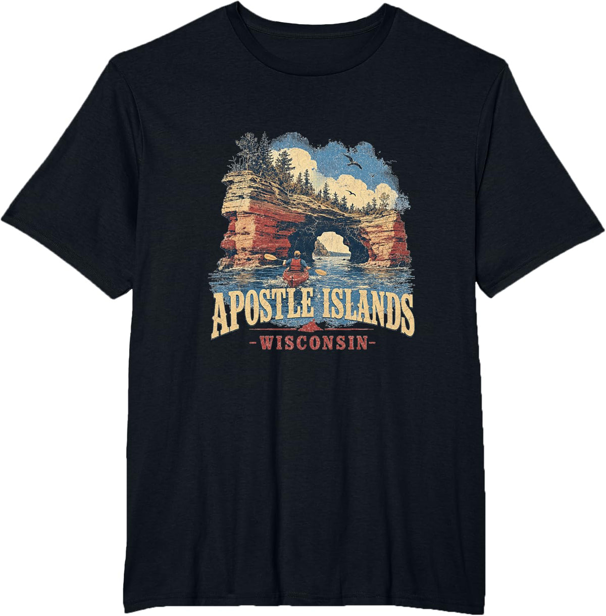 Vintage Apostle Islands Wisconsin Adventure T-Shirt - Black