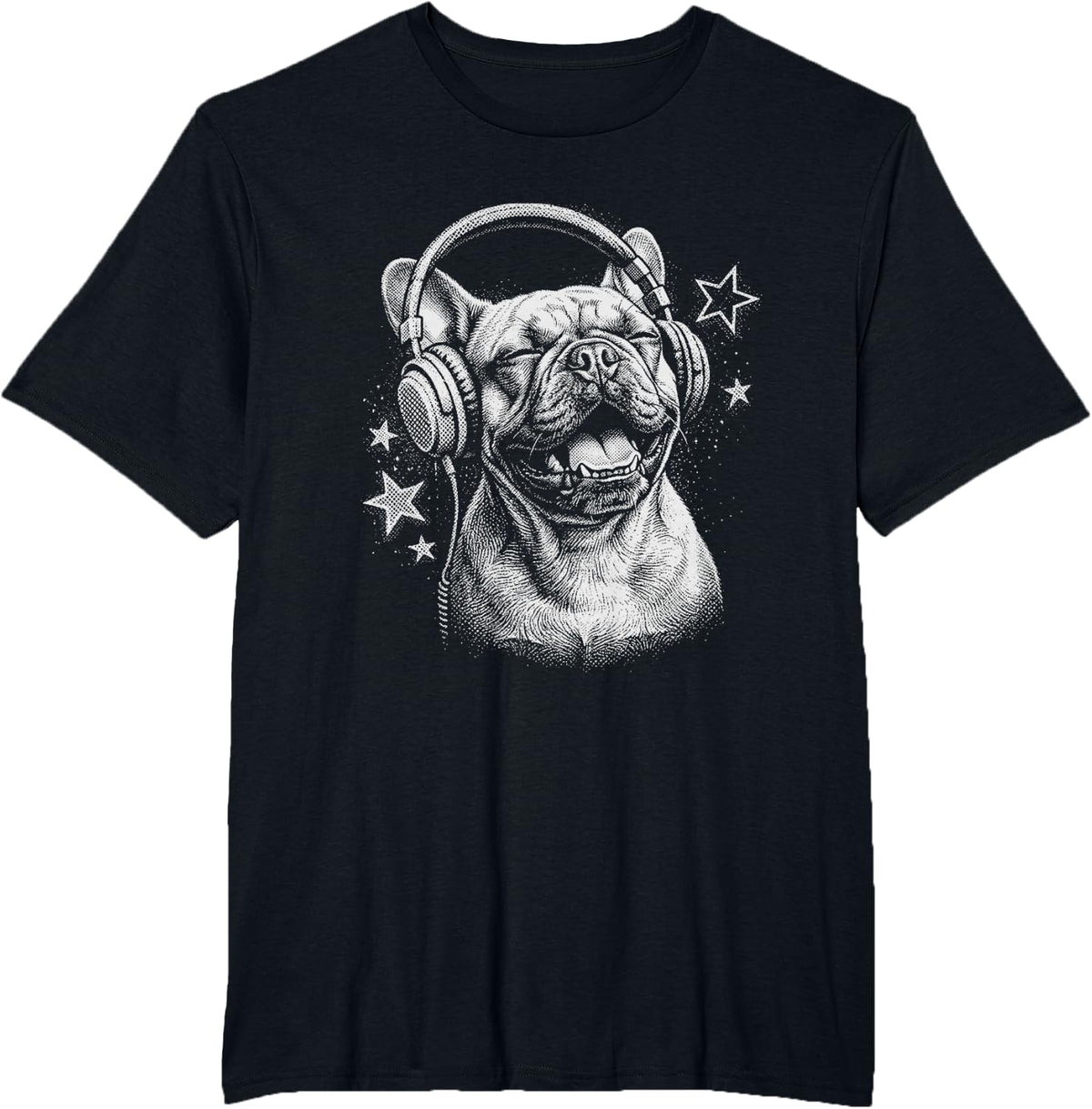 French Bulldog Singing Headphones Y2K T-Shirt - Black