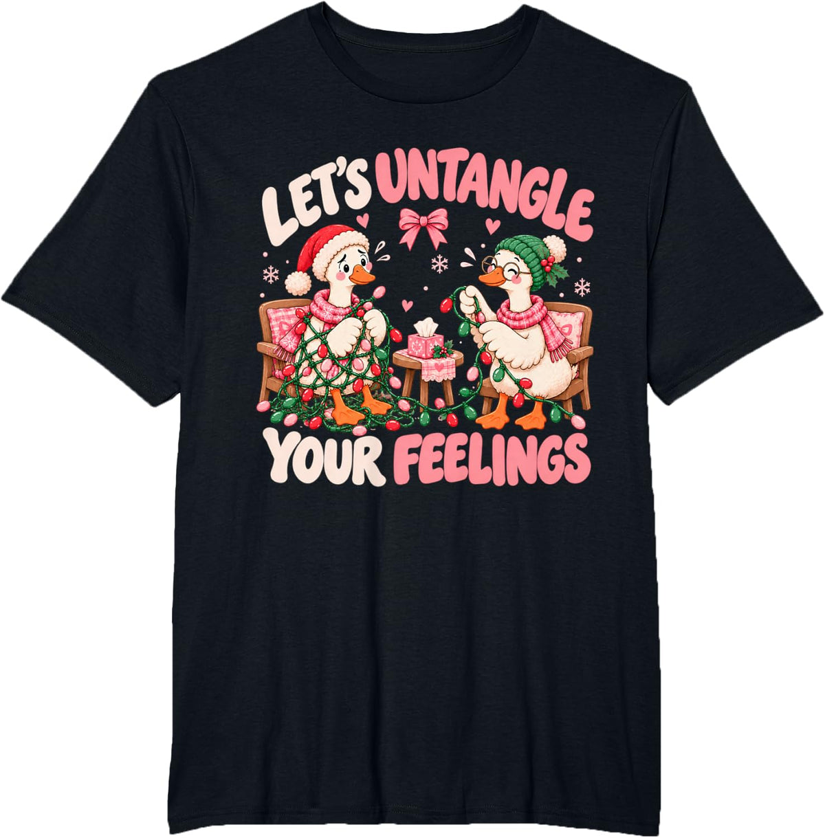 Xmas Goose School Counselor Let's Untangle Your Feelings T-Shirt - Black