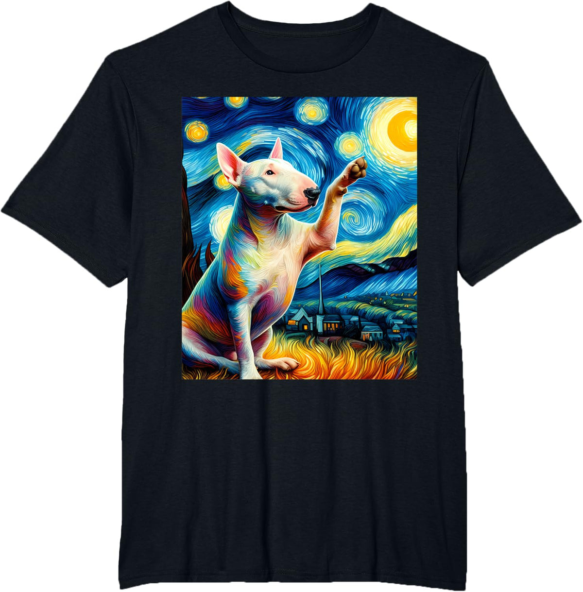 American Bull Terrier Dog Starry Night Painting T-Shirt - Black