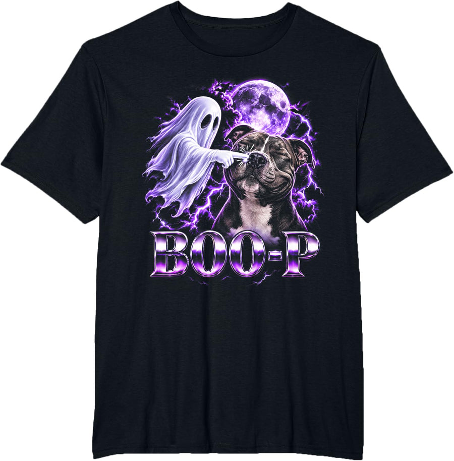 Boo P Dog Ghost Funny Halloween Dog Lover Bootleg T-Shirt - Black
