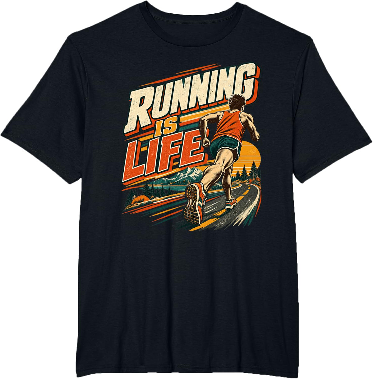Running is Life Vintage Runner Marathon T-Shirt - Black