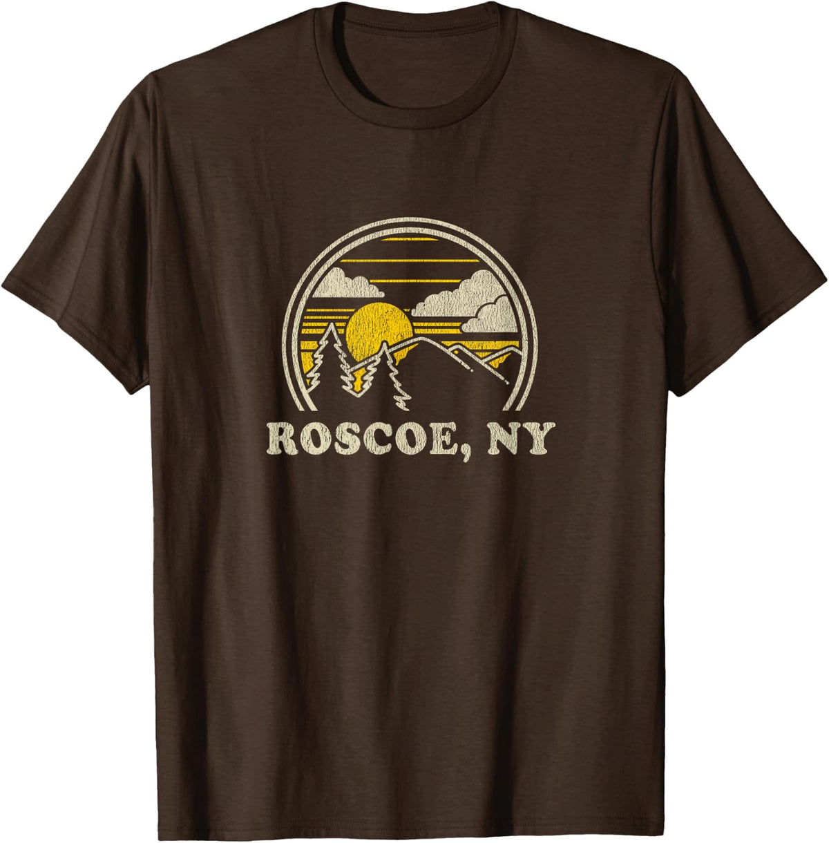 Roscoe New York NY T Shirt Vintage Hiking Mountains Tee - Brown