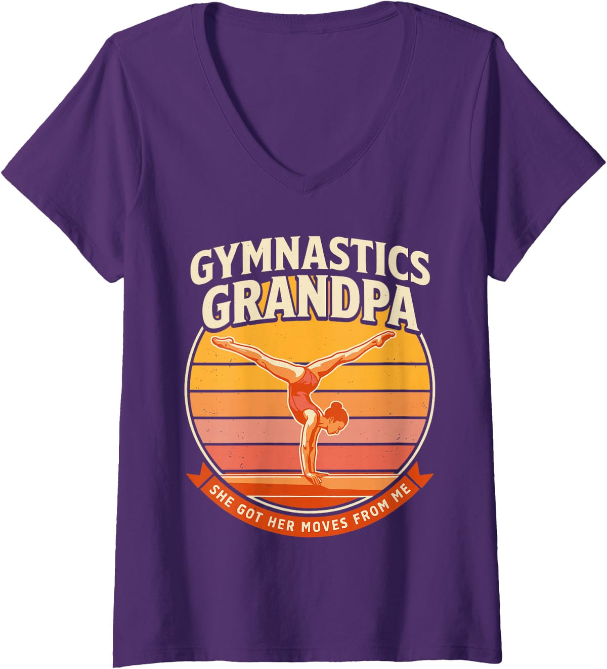 Women's Funny Gymnastics Grandpa She Got Her Moves from Me V-Neck T-Shirt - Purple