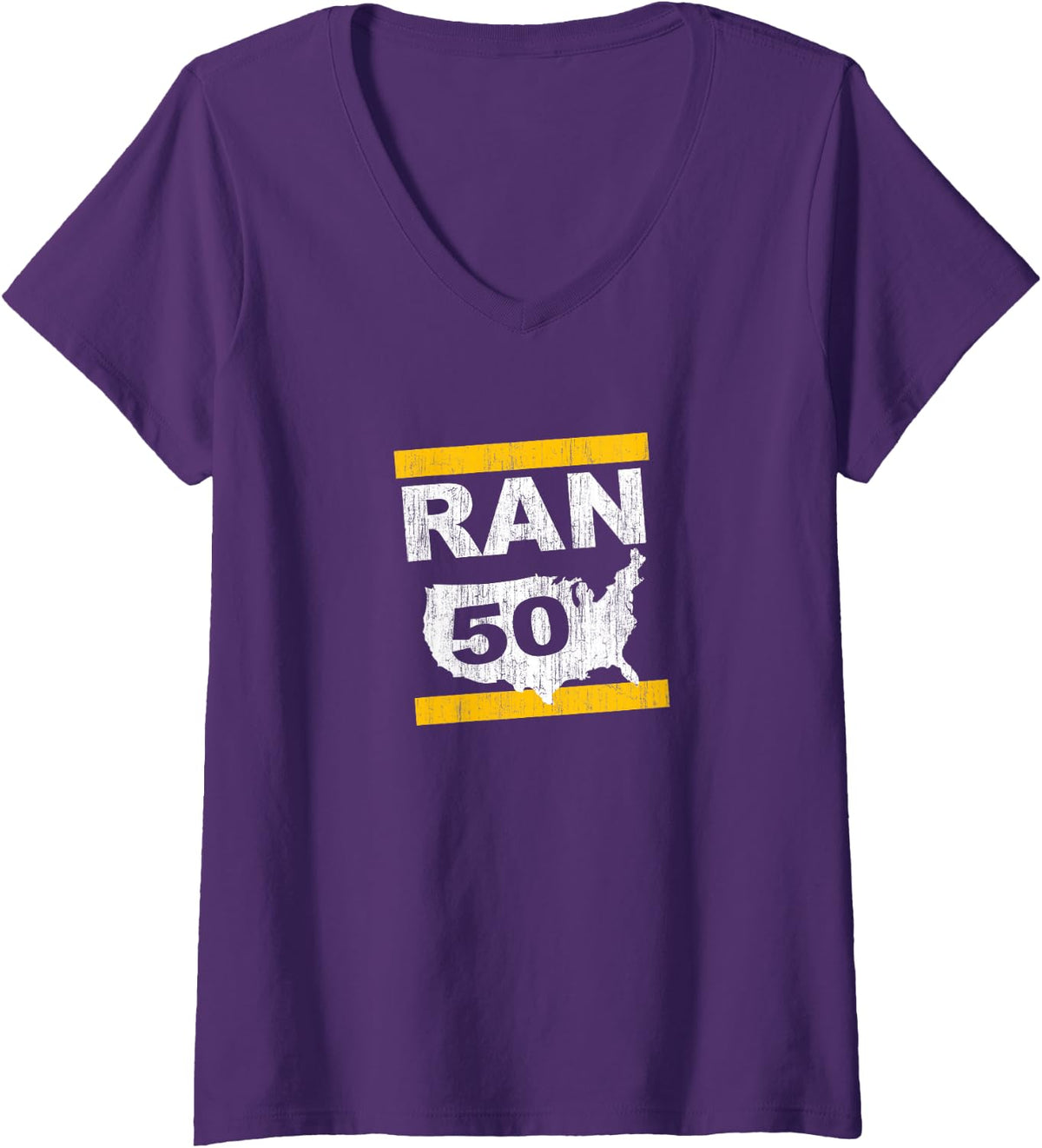 Women's Ran 50 States Twenty 6 Point 2 Miles Marathon Runner Design V-Neck T-Shirt - Purple