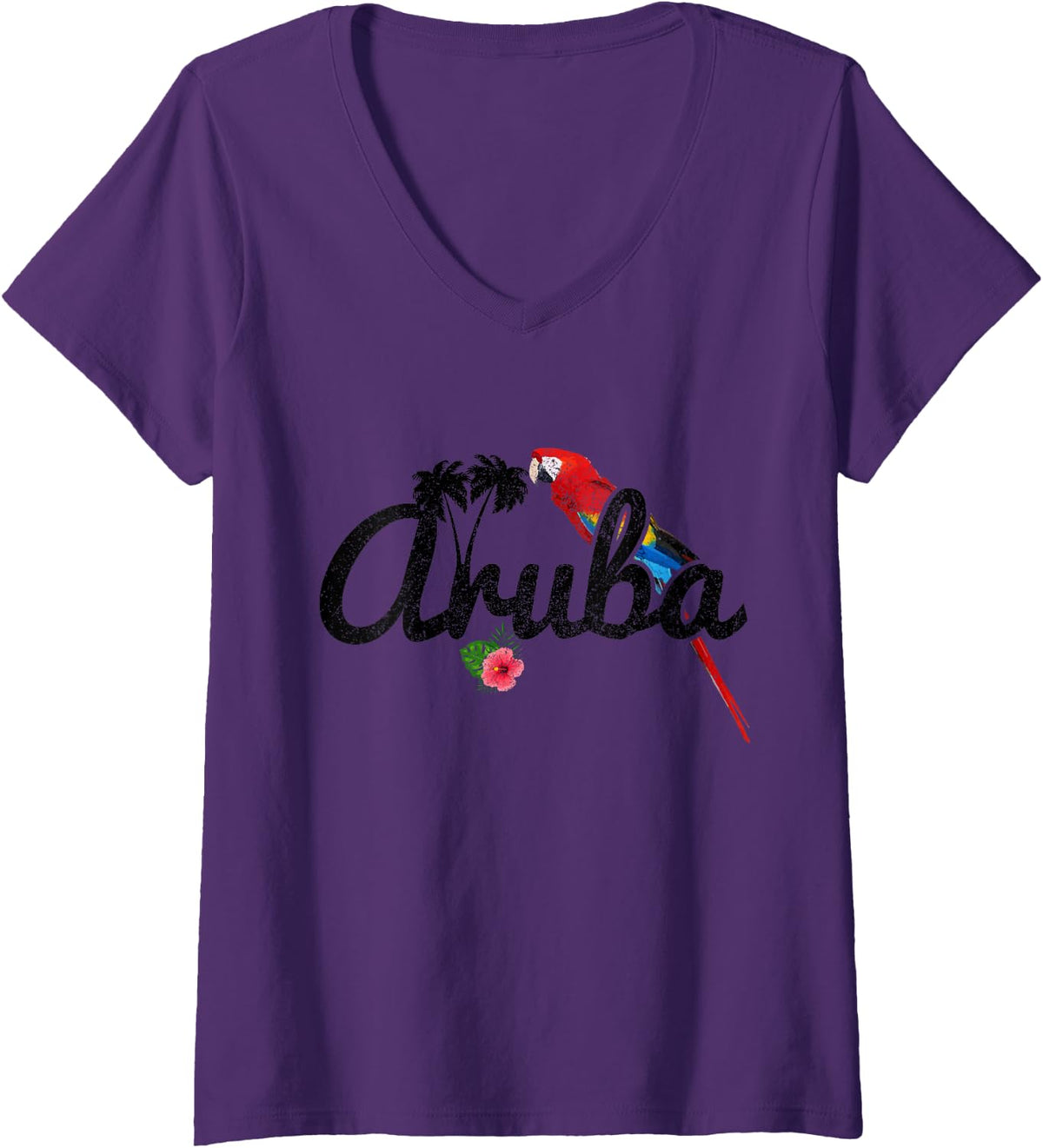 Women's Aruba Parrot Macaw Vintage Pride Aruban Souvenir V-Neck T-Shirt - Purple
