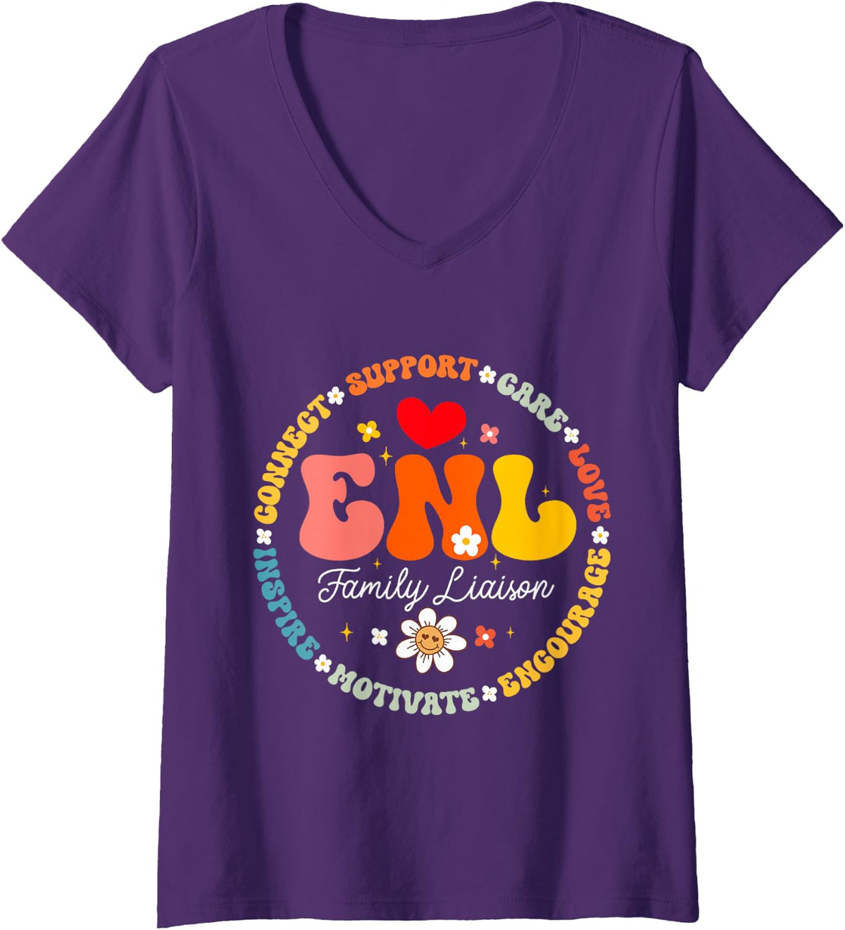Women's ENL Family Liaison Squad English New Language Squad Crew V-Neck T-Shirt - Purple