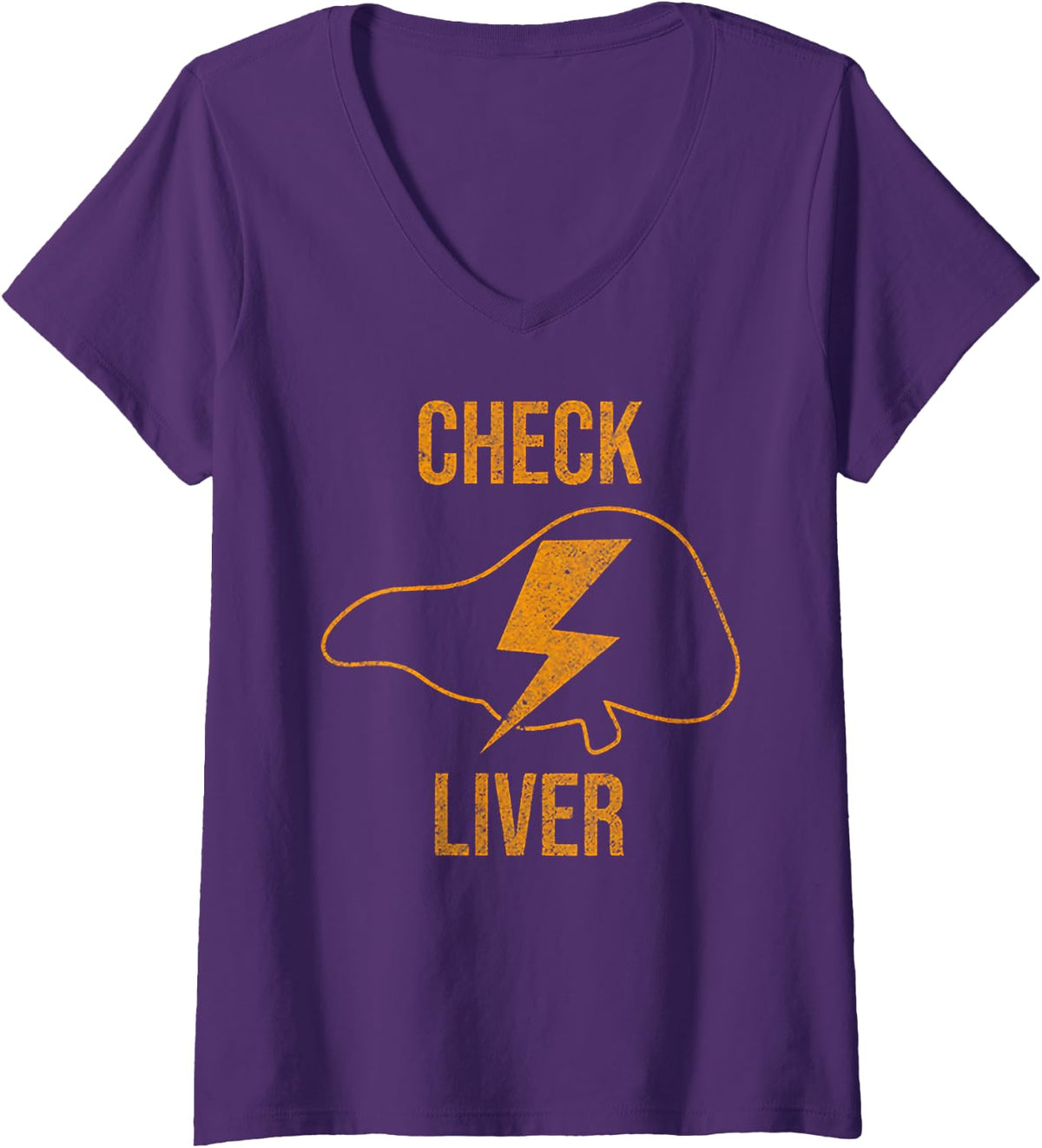 Womens Check Liver V-Neck T-Shirt - Purple