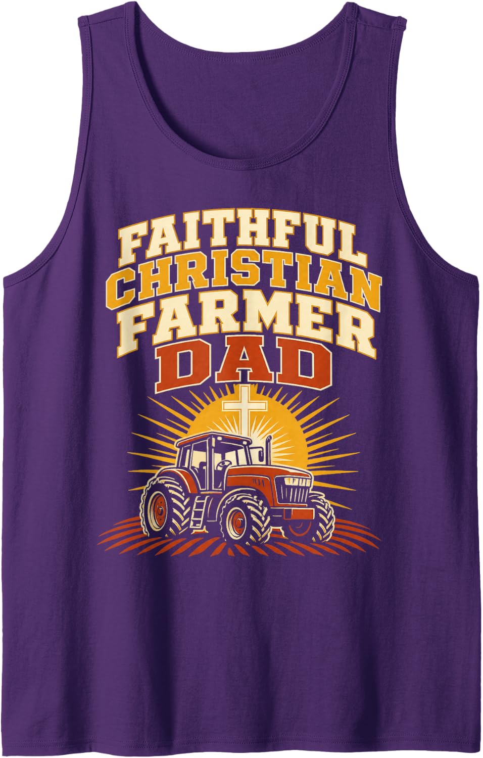 Men's Faithful Christian Farmer Dad Tractor Sleeveless Tank Top - Purple
