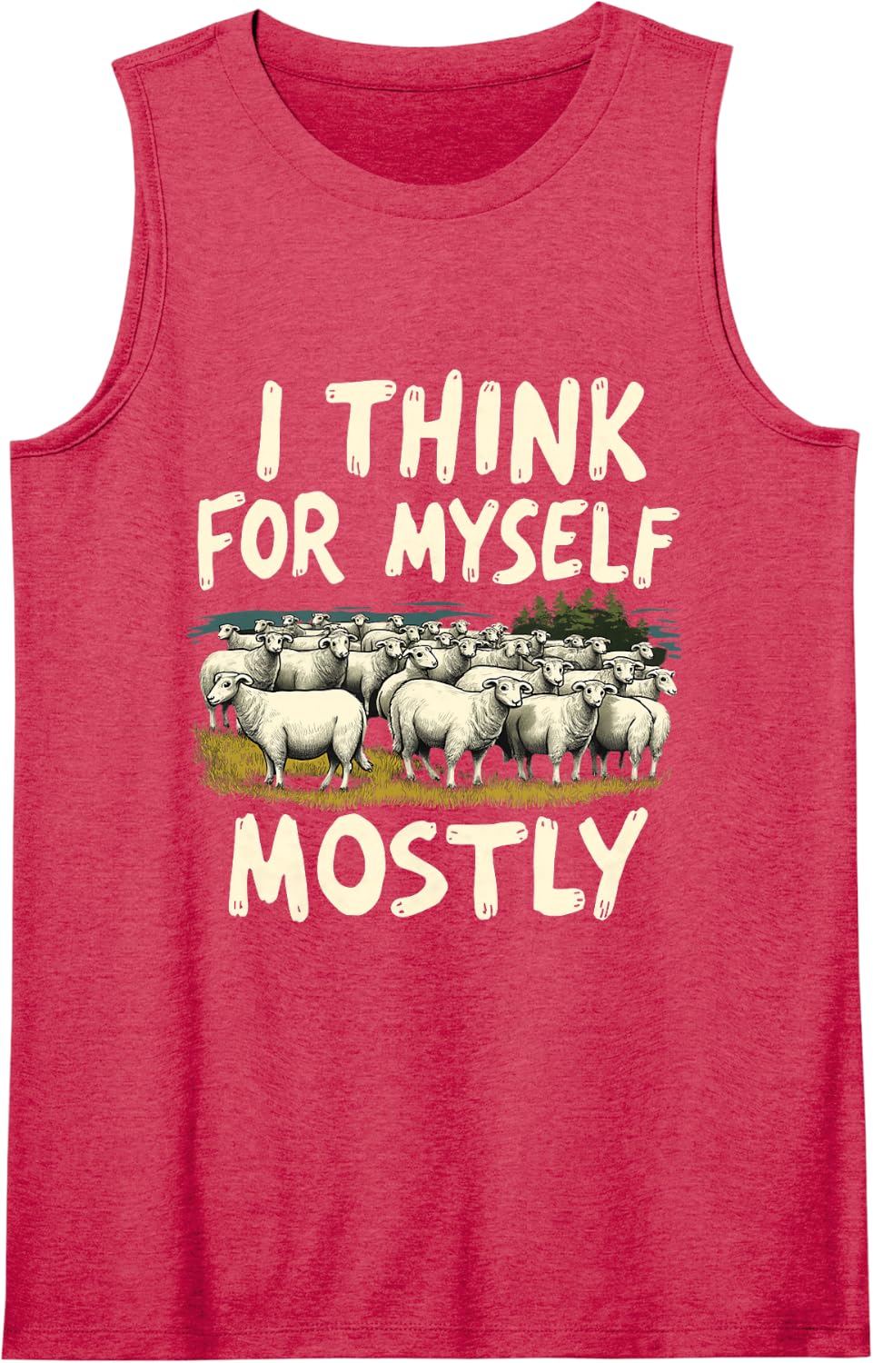 I Think for Myself Mostly Sheep Humor for Introverts Sleeveless Tank Top - Red