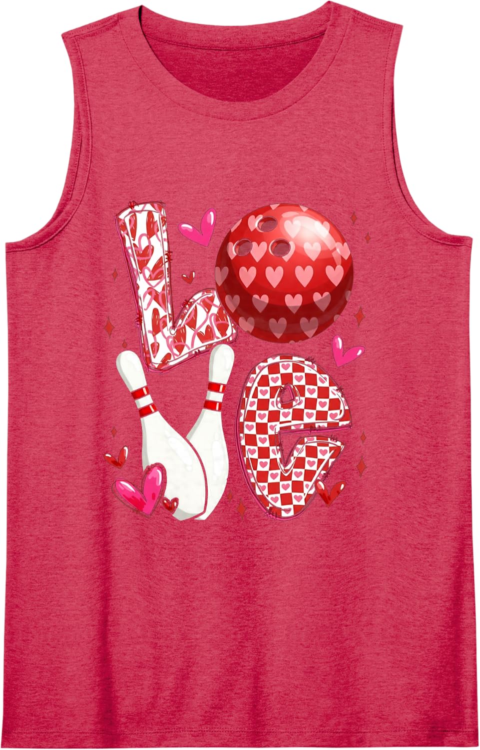 Bowling Love Bowler Valentine Humor for Women Girls Sleeveless Tank Top - Red