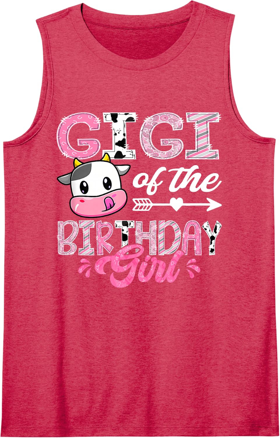Gigi of The Birthday Girl Pink Farm Cow 1st Birthday Sleeveless Tank Top - Red