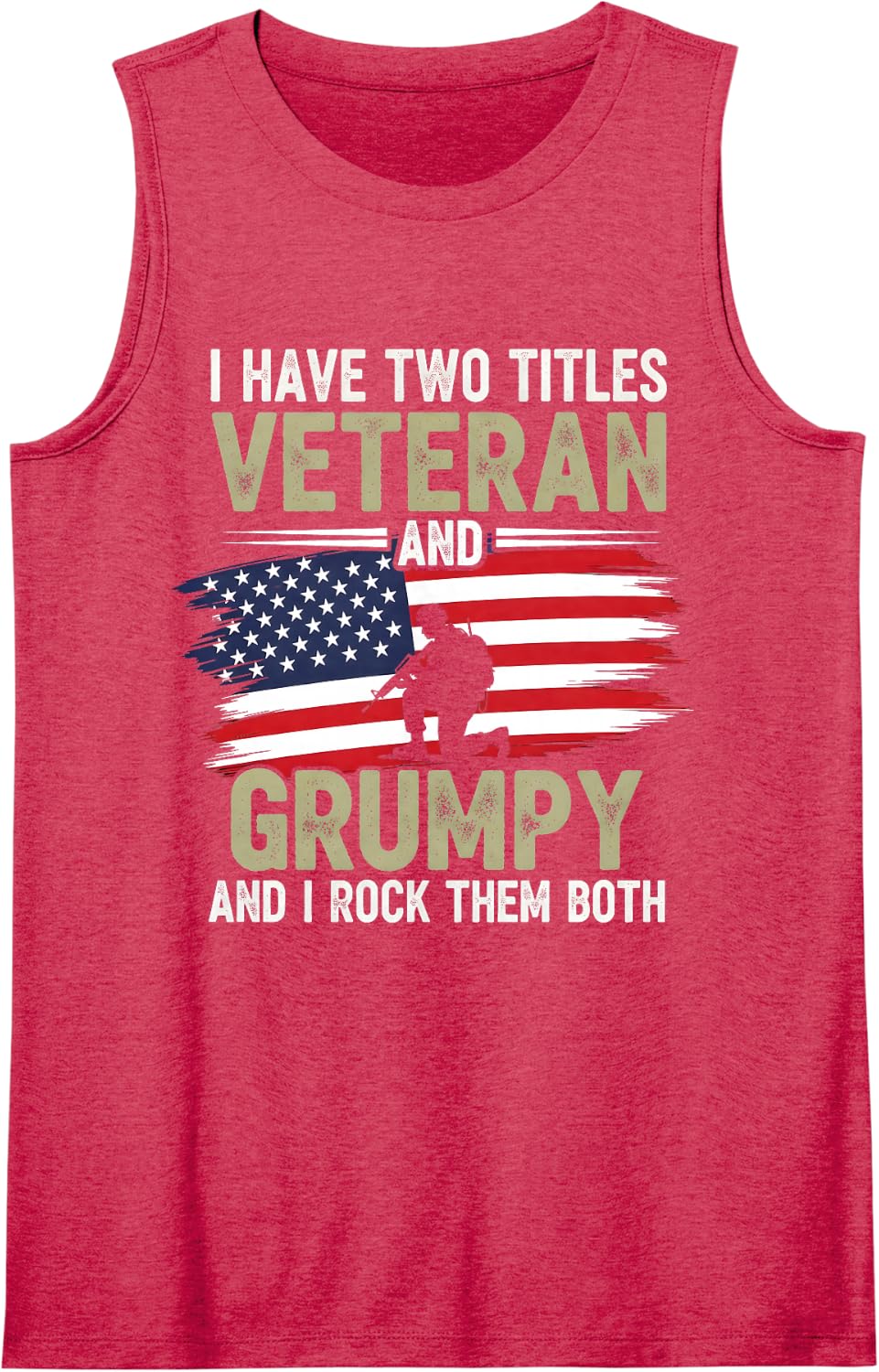 Man Funny Grumpy Old Dad Grandpa US Military Veterans Day Sleeveless Tank Top - Red