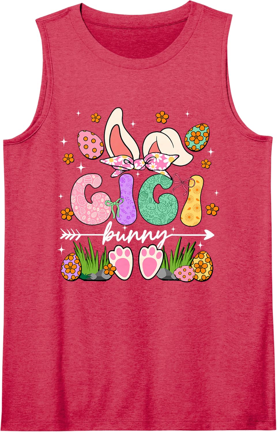 Gigi Bunny Rabbit Ears Family Group Happy Easter Day Sleeveless Tank Top - Red