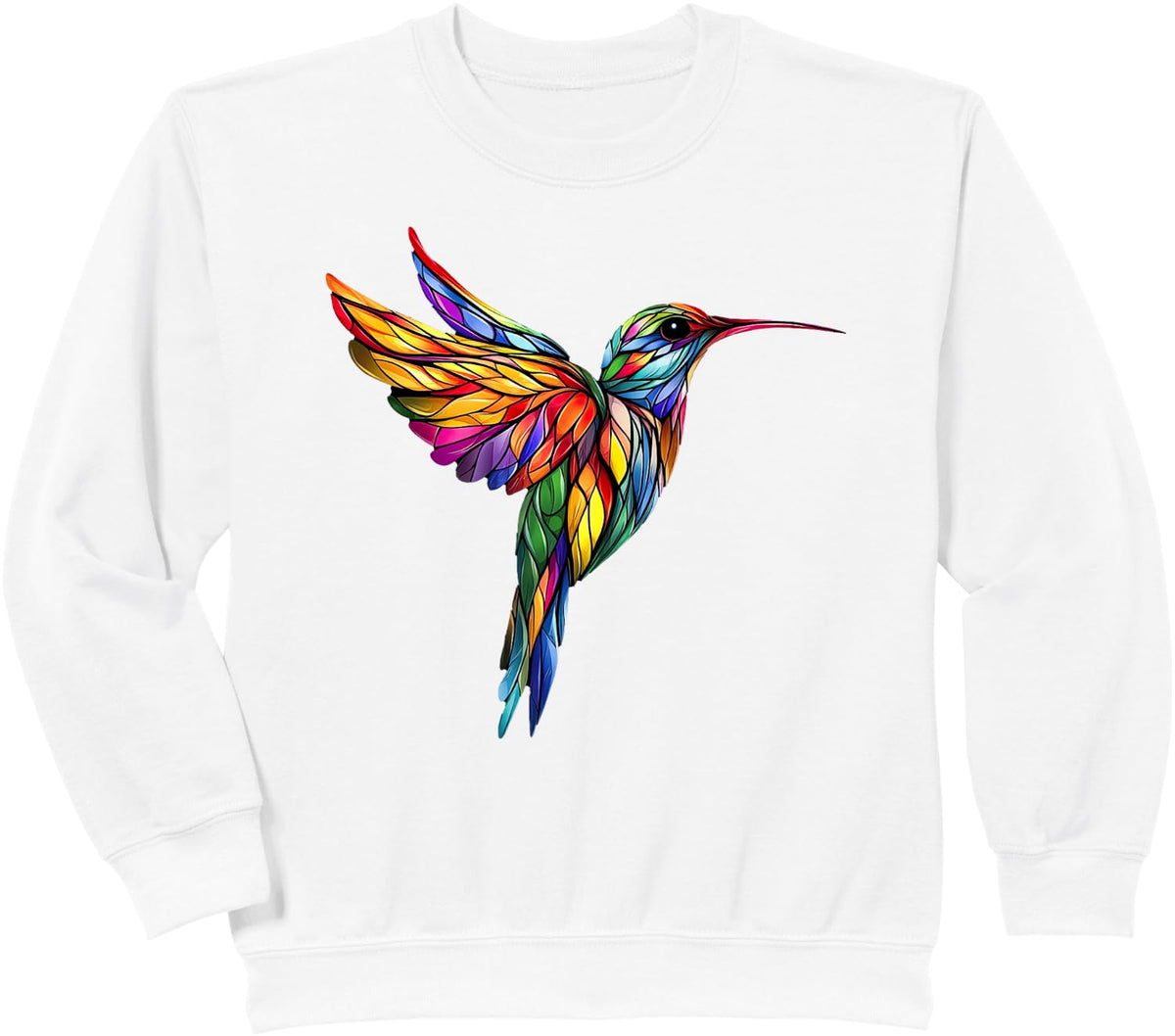 Colibri Colorful Stained Glass Hummingbird Sweatshirt - White