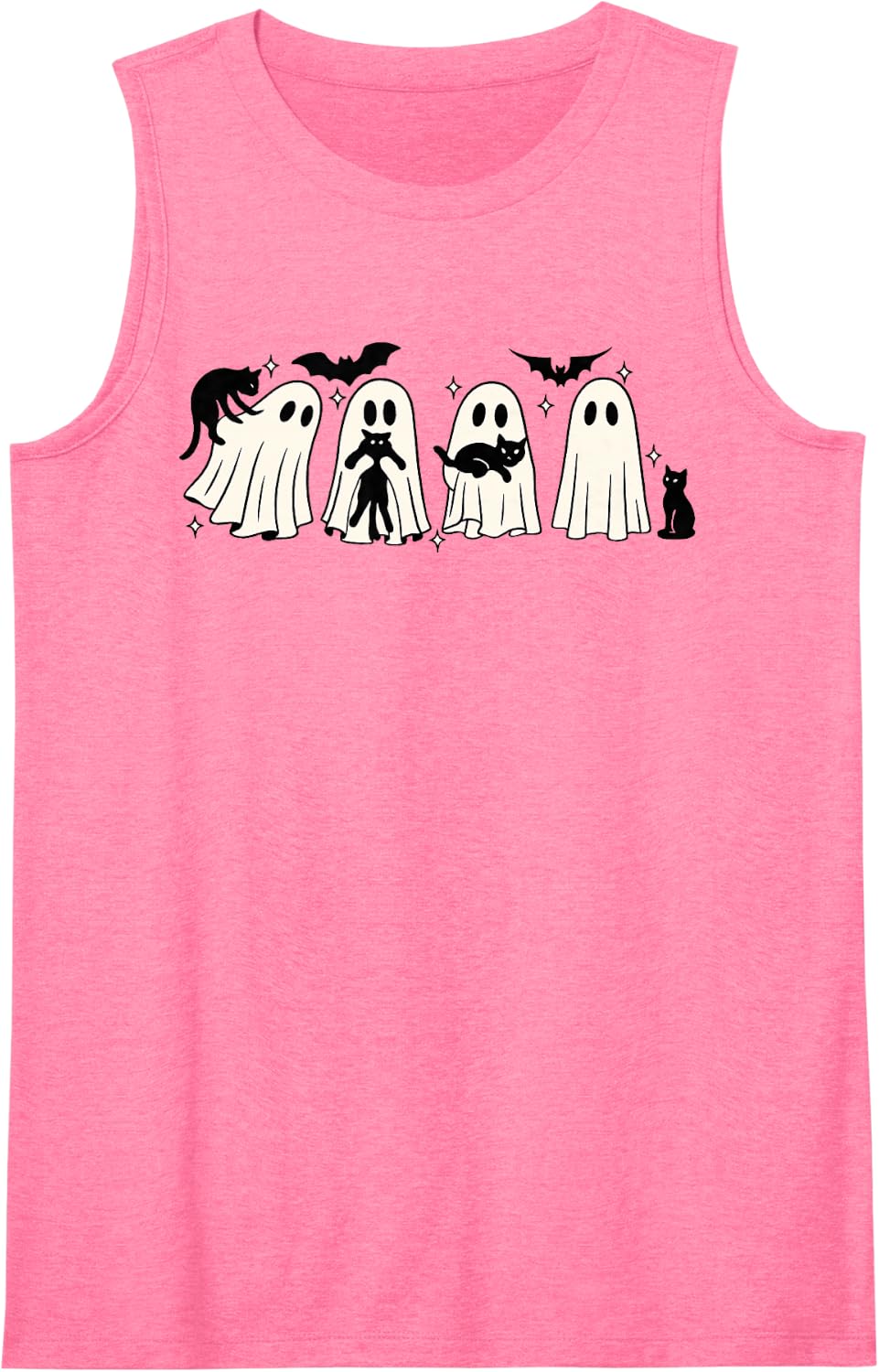 Funny Ghost Black Cat Spooky Season Trick Or Treat Halloween Sleeveless Tank Top - Pink