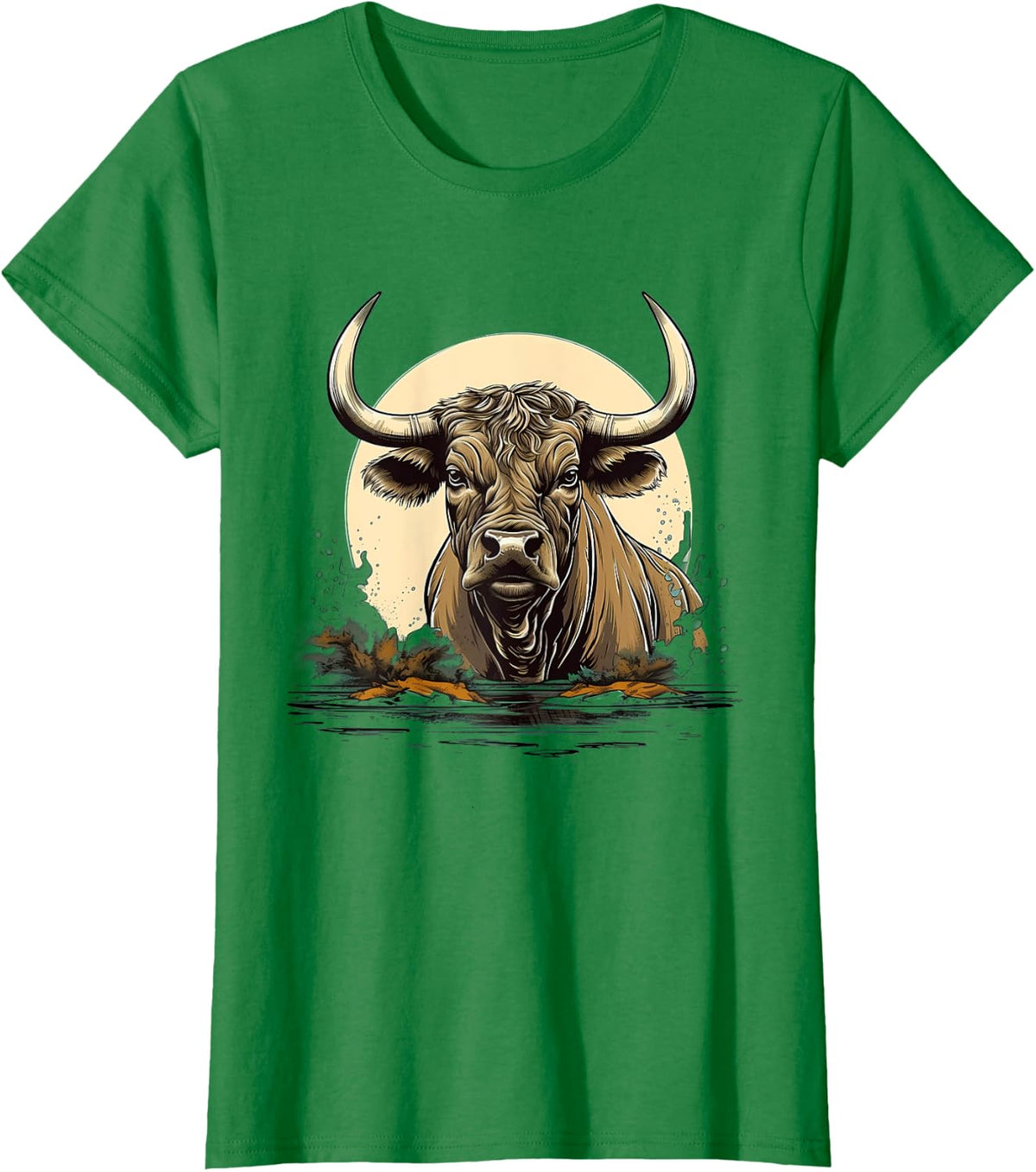 Retro Style Water Buffalo T-Shirt - Kelly Green