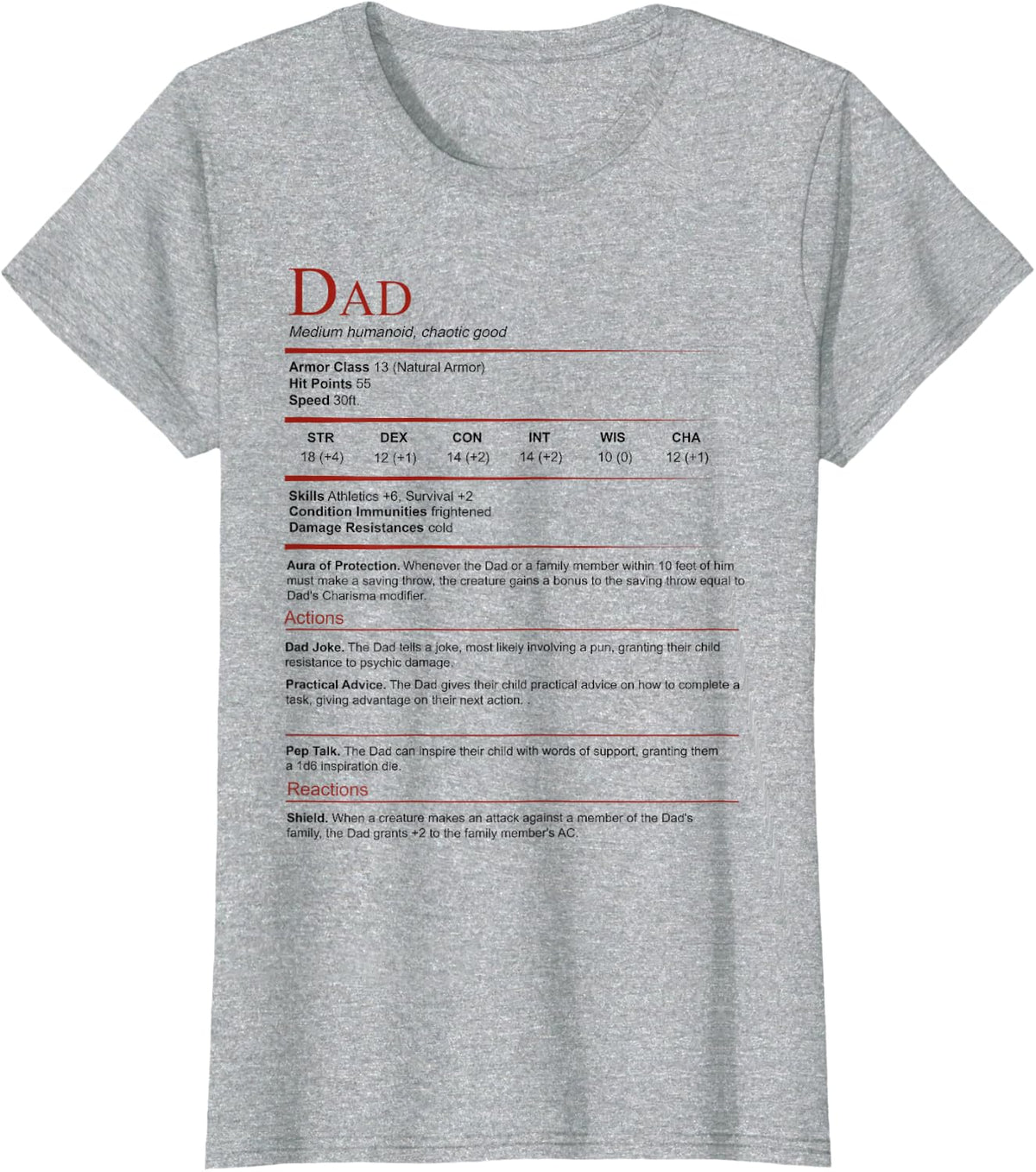 Dad Medium Humanoid Chaotic Good T-Shirt - Heather Grey