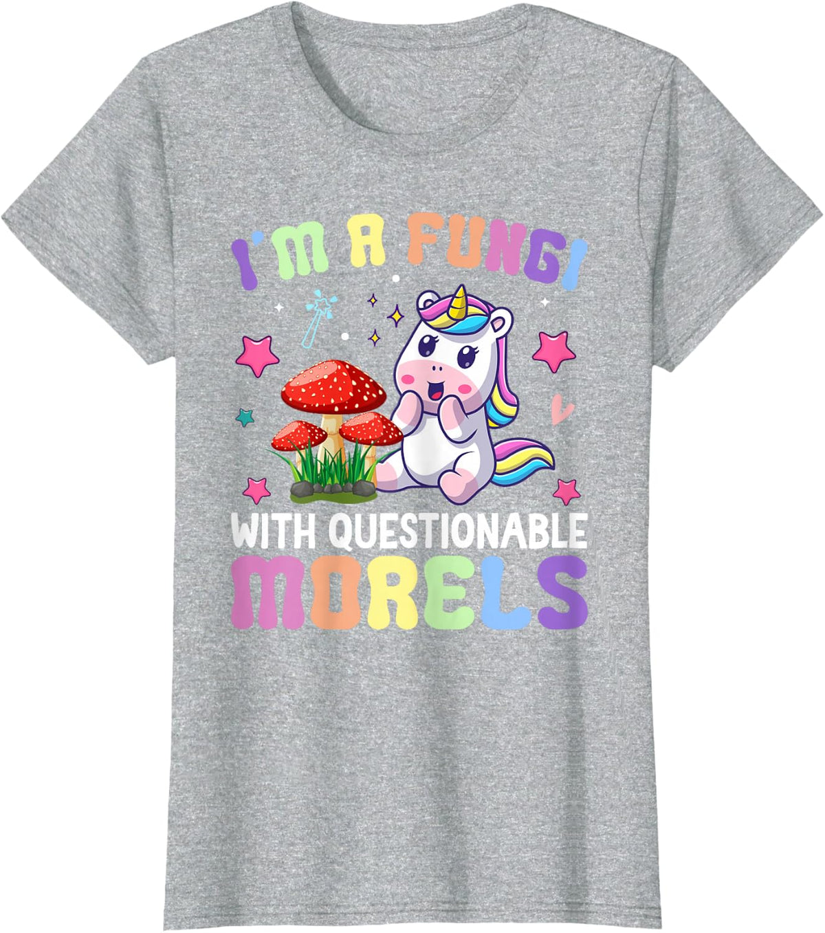 Fungi with Questionable Morels Mushroom Mycologist Girl T-Shirt - Heather Grey