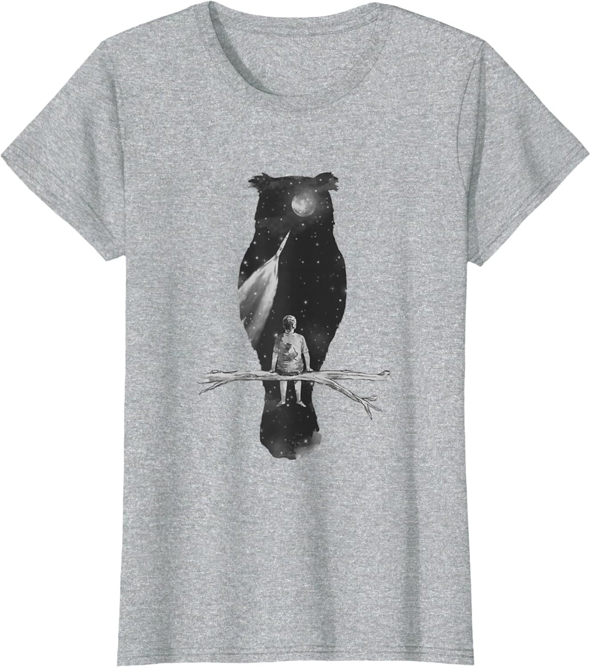 Owl, Space, Dreams, boy, Tree, Night, Stars, Space, Dreams T-Shirt - Heather Grey