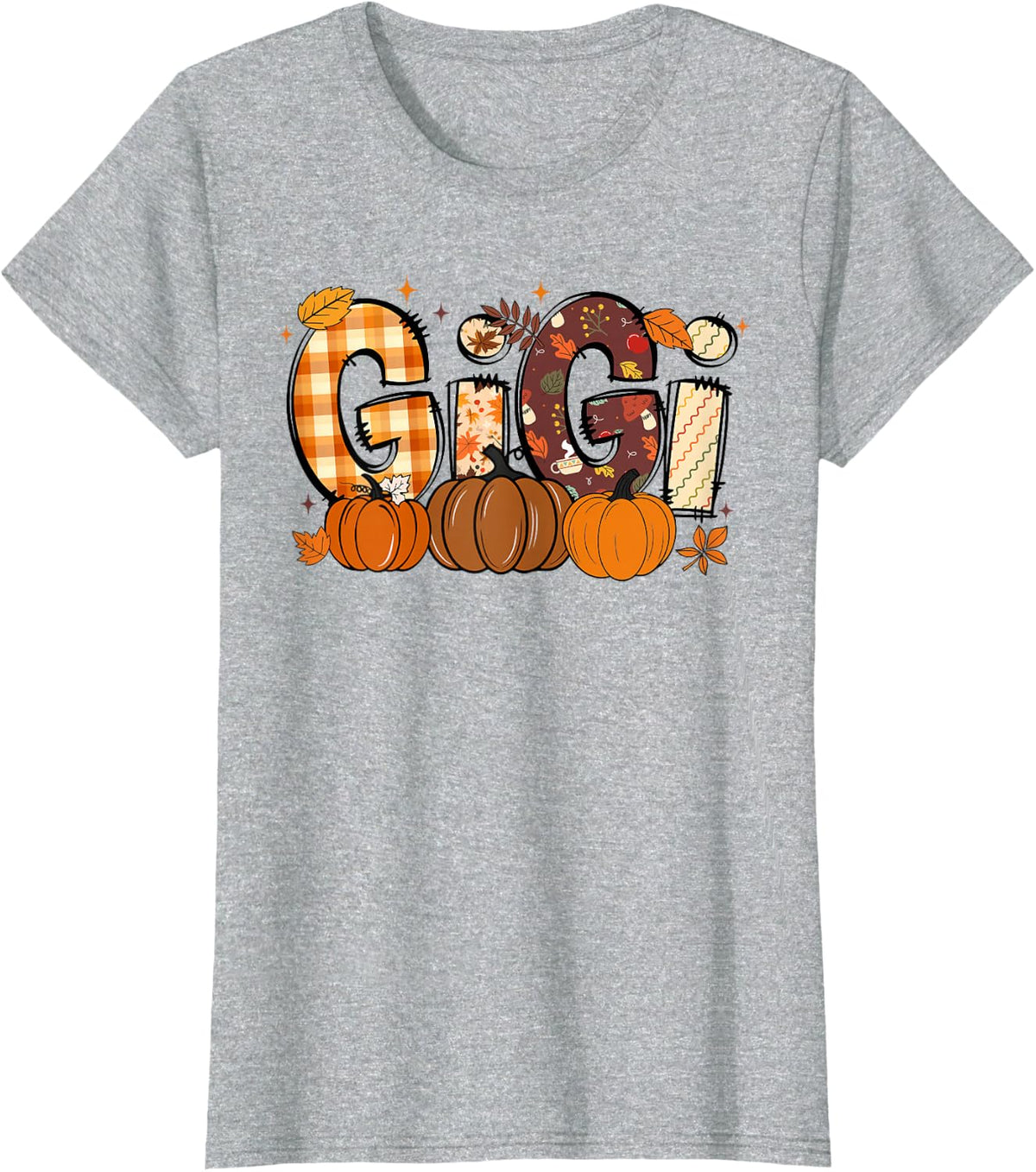 Retro Gigi Pumpkin Fall Leaves Grandma Fall Thanksgiving T-Shirt - Heather Grey