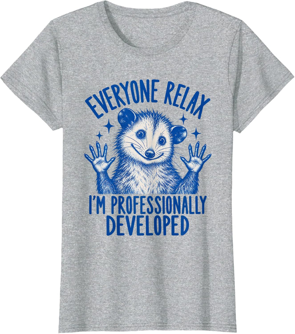 Everyone Relax I'm Professionally Developed Funny Opossum T-Shirt - Heather Grey